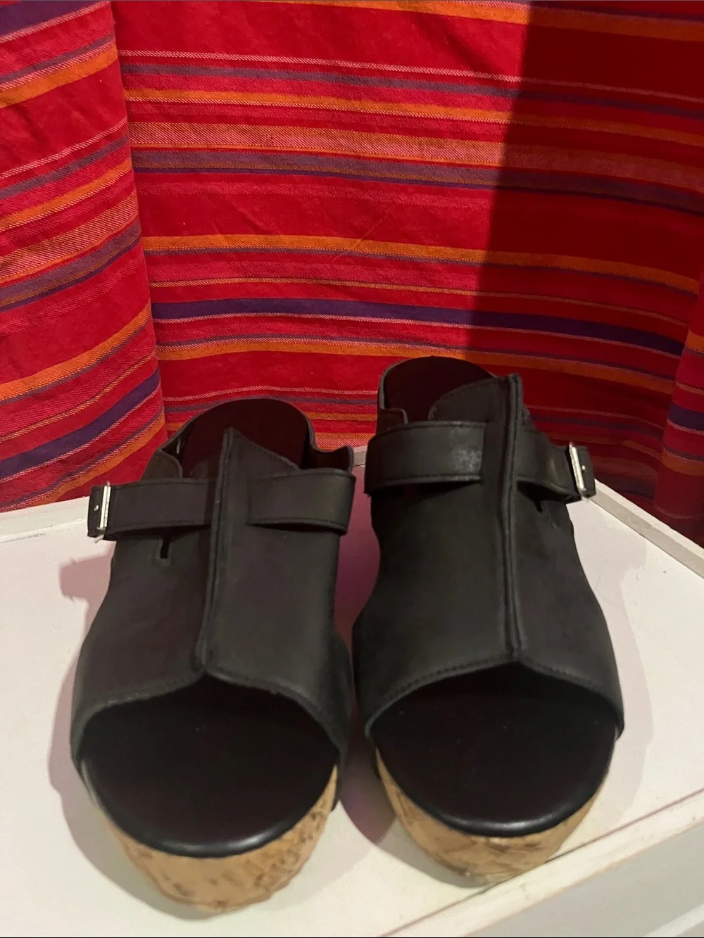 Black Women's Cork-Wedge Open-Toe Sandals